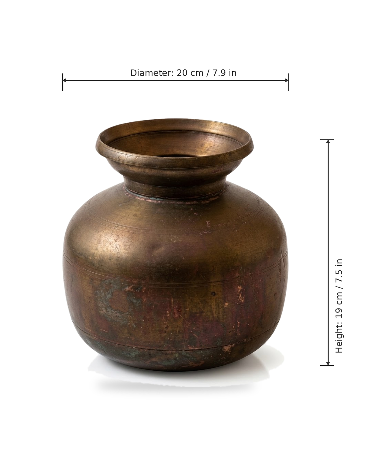 Antique Handcrafted Brass Pot / Kalash (20x19 cm)