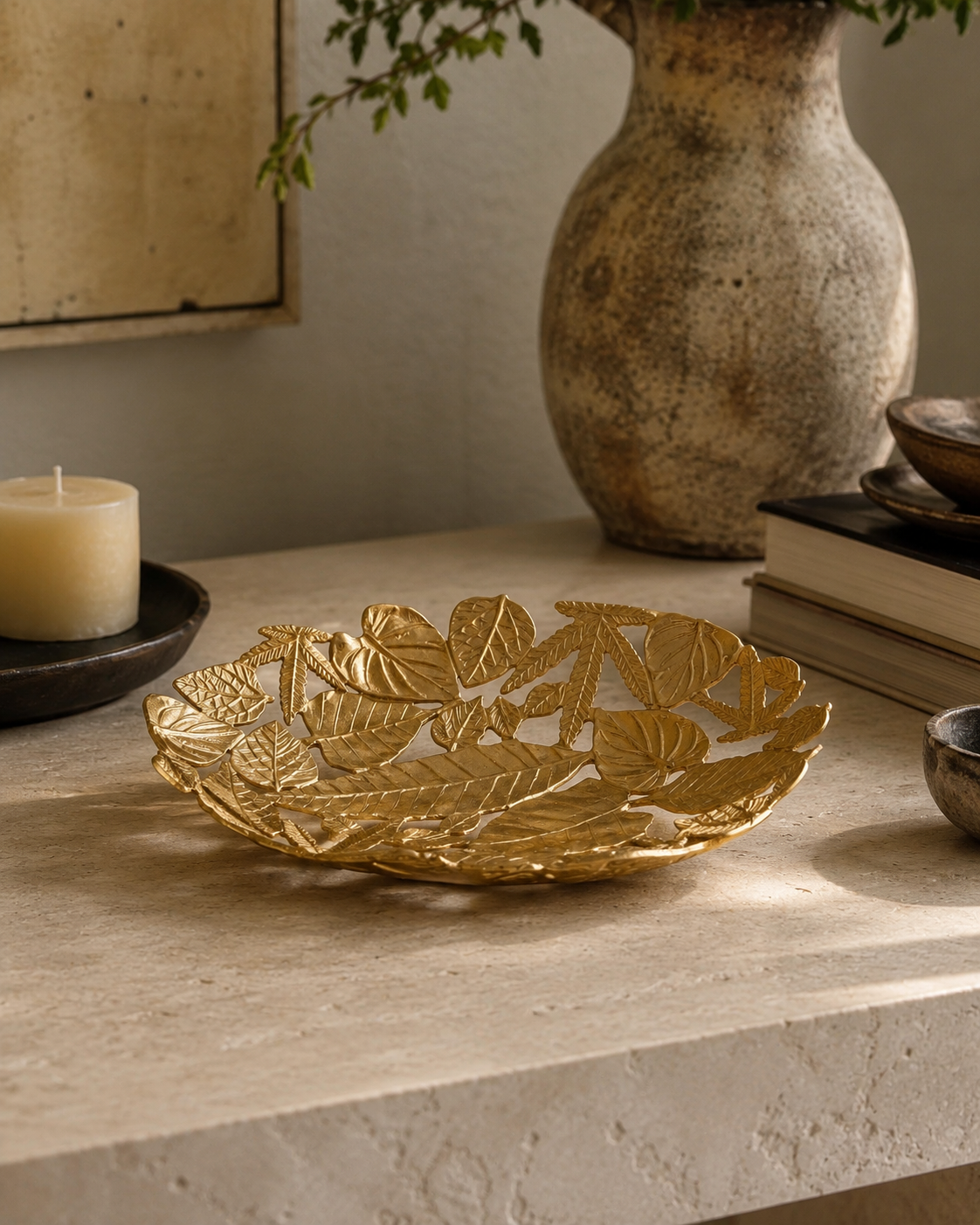 Handcrafted Leaves Oval Centerpiece(Gold) Small