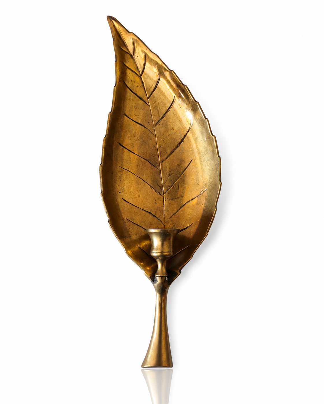 Vintage Brass Leaf Candle Holder – 36x12x5 cm