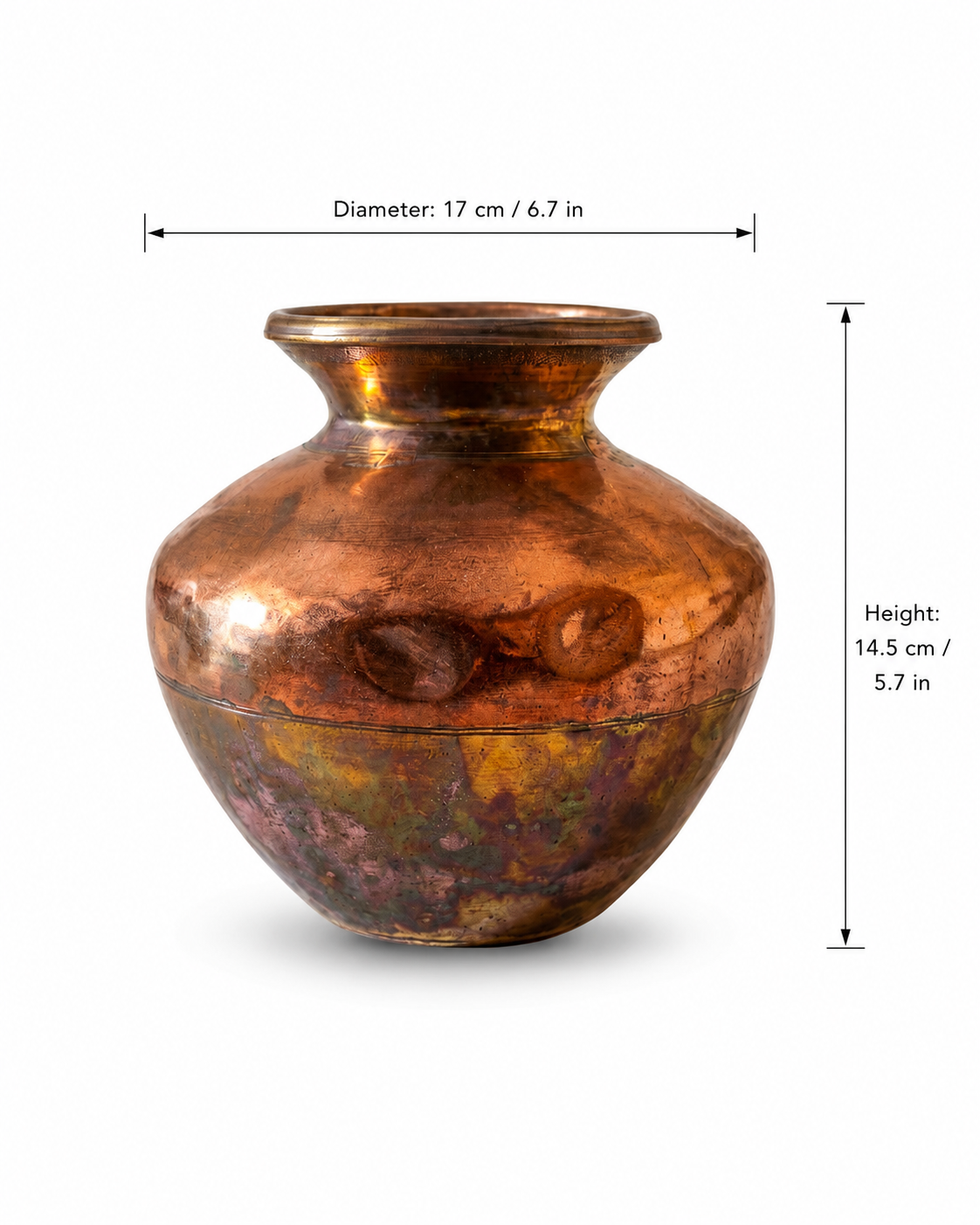 Vintage Rustic Copper Decorative Pot (17x14.5 cm)