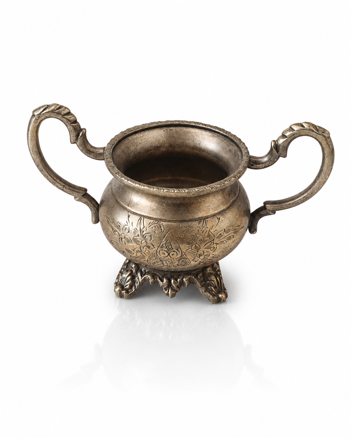 Antique Brass Footed Urn with Ornate Handles
