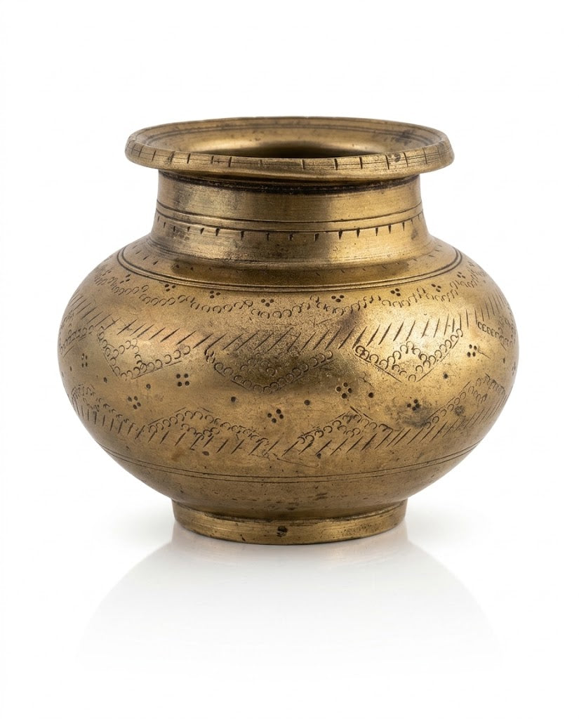 Antique Engraved Brass Lota (10x9 cm)