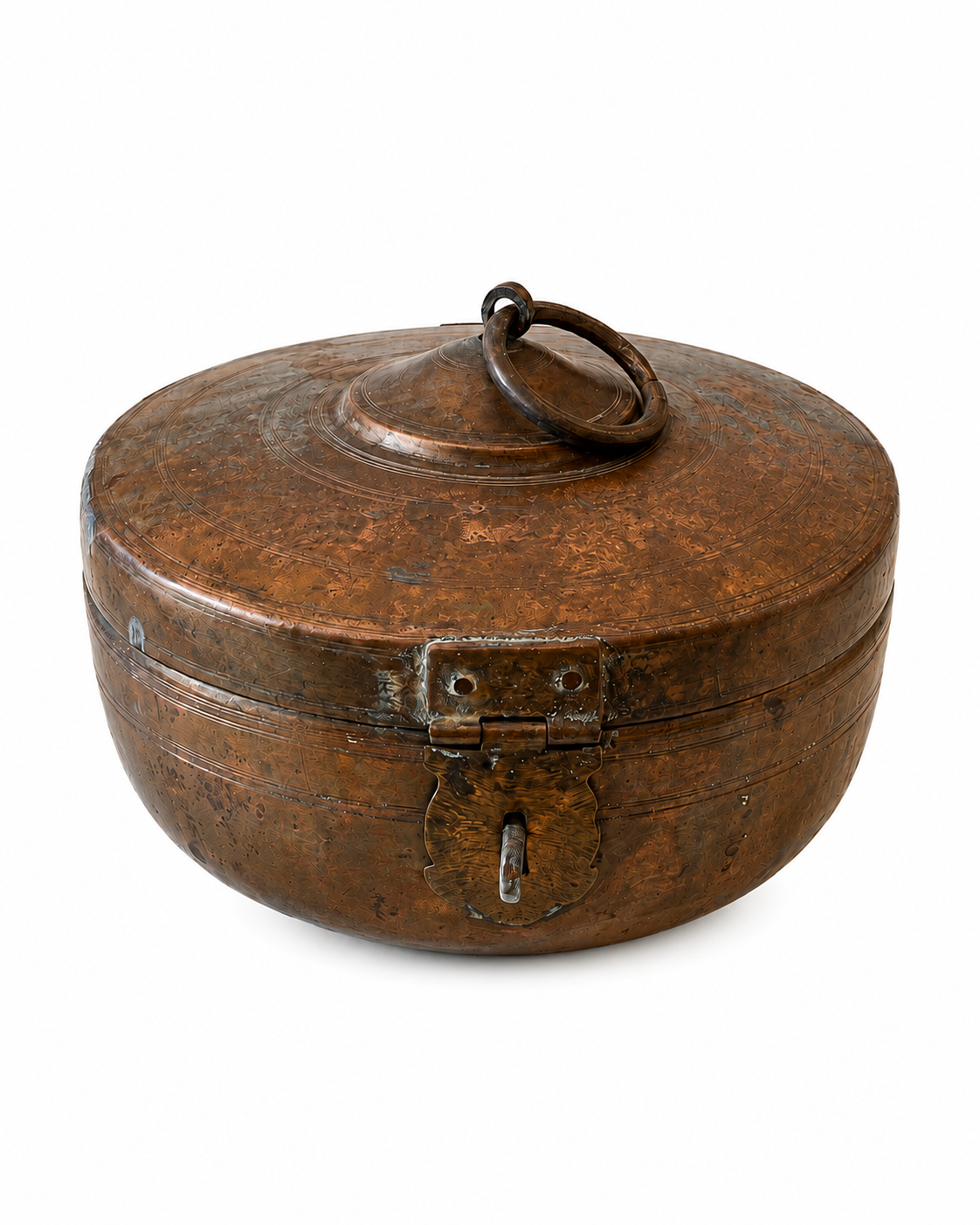 Antique Handcrafted Brass Kudda Box with Ring Handle & Latch (25x16 cm)