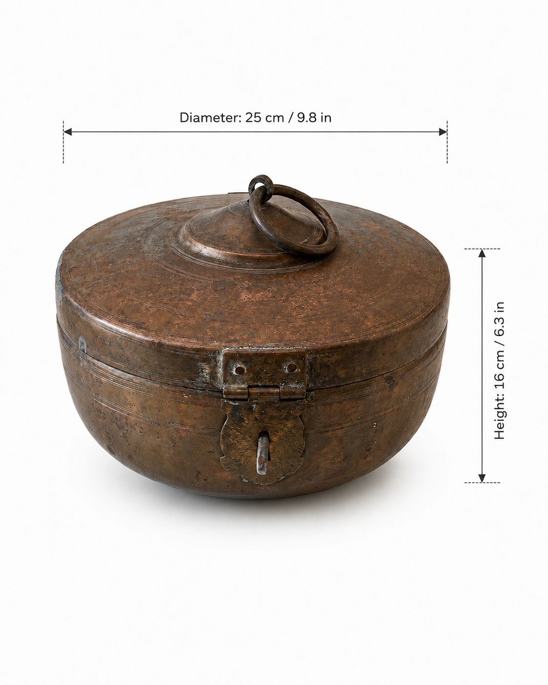Antique Handcrafted Brass Kudda Box with Ring Handle & Latch (25x16 cm)