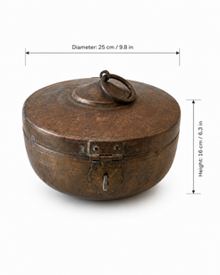 Antique Handcrafted Brass Kudda Box with Ring Handle & Latch (25x16 cm)