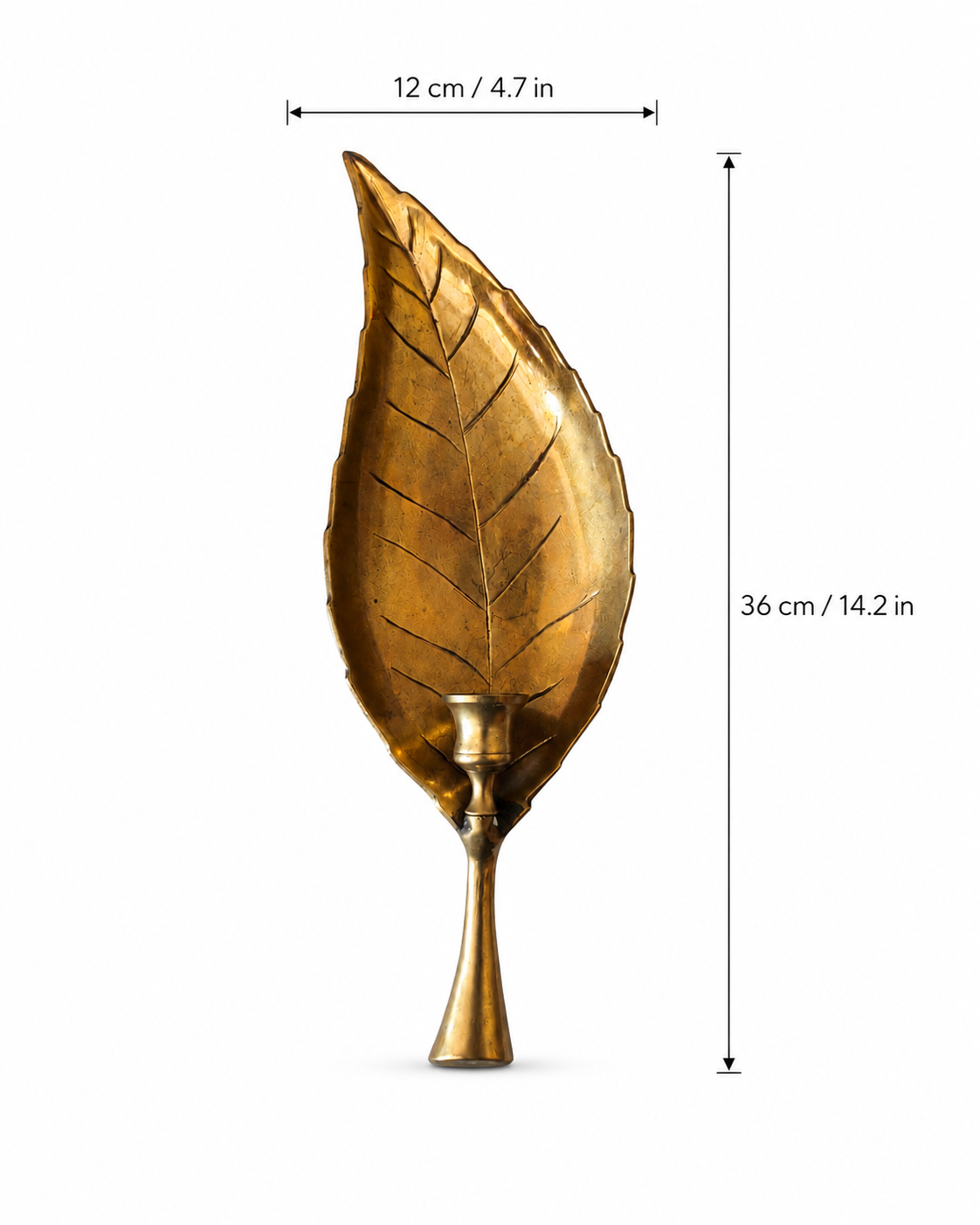 Vintage Brass Leaf Candle Holder – 36x12x5 cm