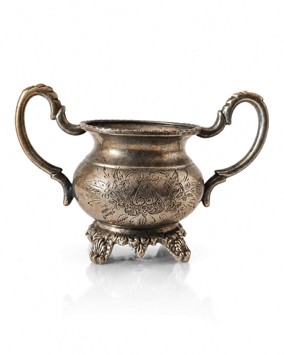 Antique Brass Footed Urn with Ornate Handles