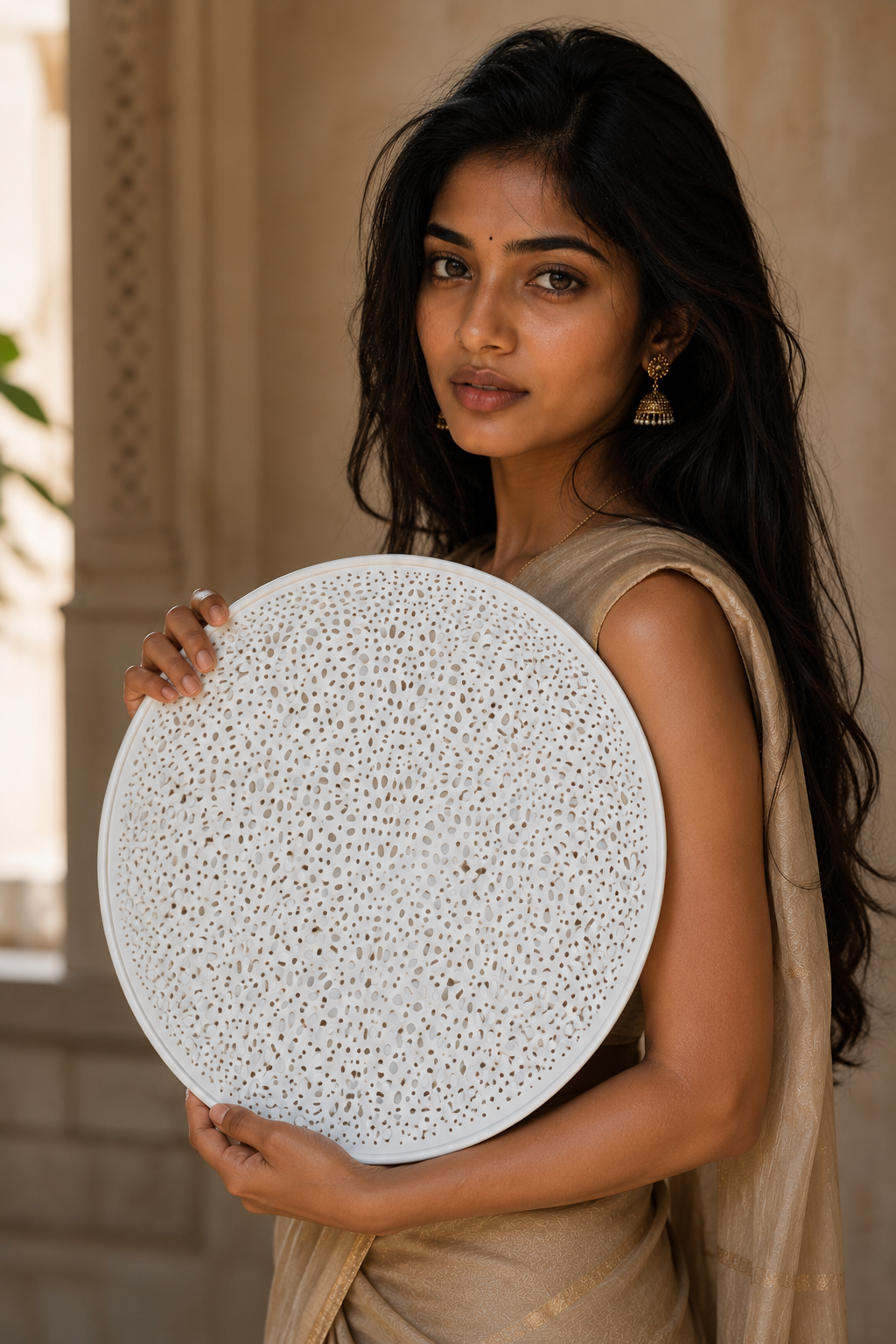 White Gold Finish Iron Tray