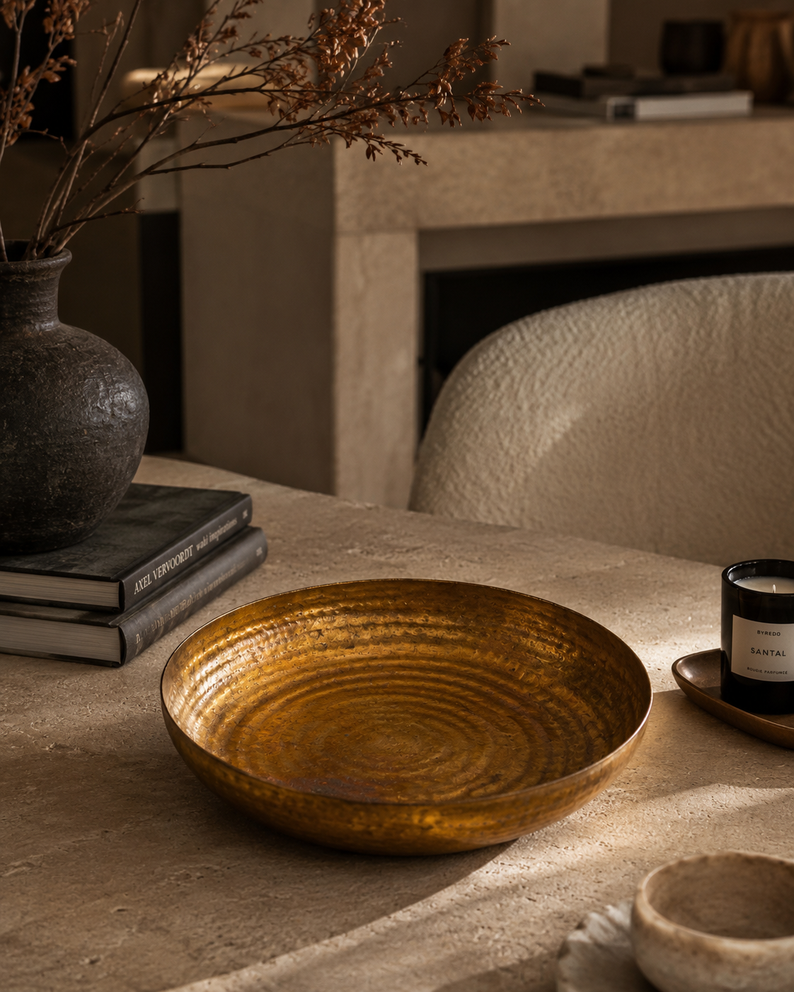 Antique Hand-Hammered Brass Decorative Bowl (17x5 cm)