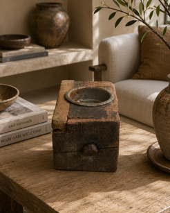 Antique Rectangular Wooden Block Candle Holder (10X6X10.5 CM)