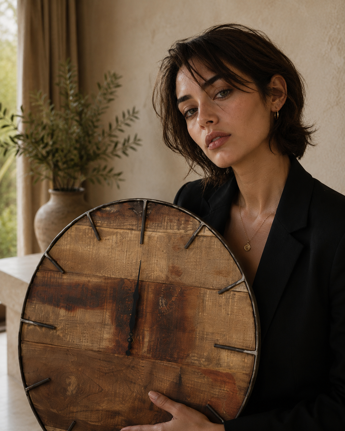 Natural Teak Wood Clock