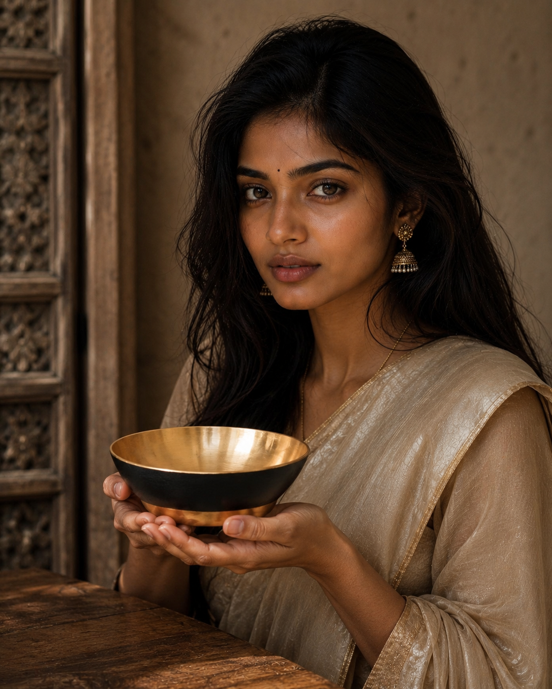 Hand Sculpted Bronze Large Serving Bowl 1300 ML