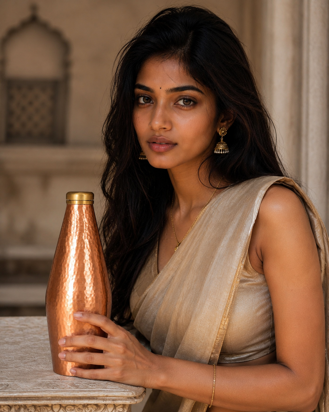 Copper Bottle With Brass Knob