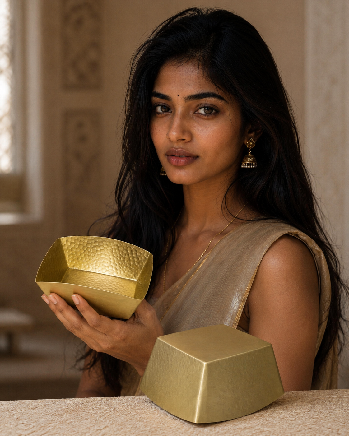 Brass Bowl Square Set of 2 without tin plating 250 ML