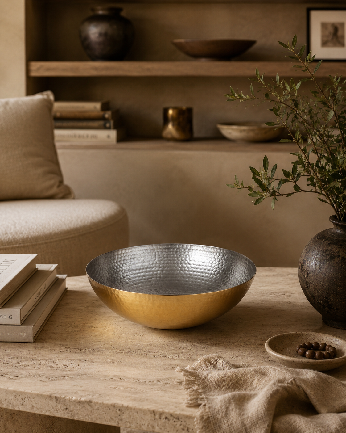 Hand Hammered Brass Serving Bowl 1100 ML