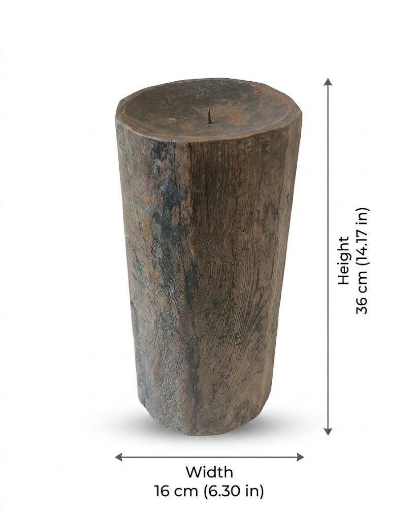 Antique Tall Natural Log Wooden Pillar Candlestick (16X36 DH CM)