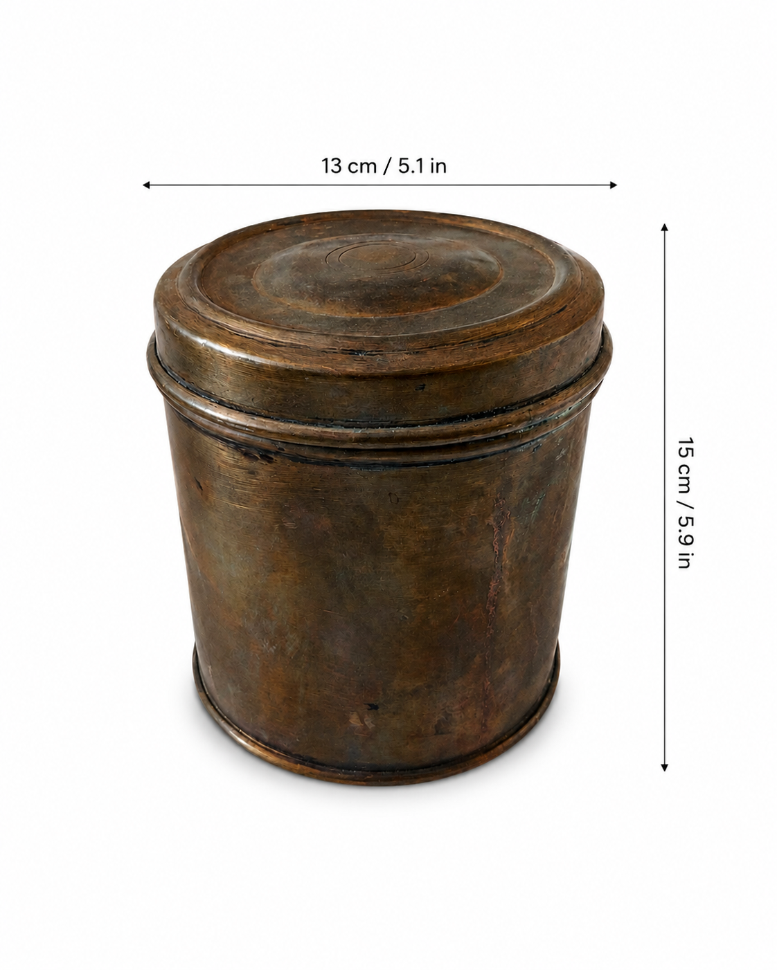 Antique Brass Cylindrical Storage Box with Lid (13X15 CM)