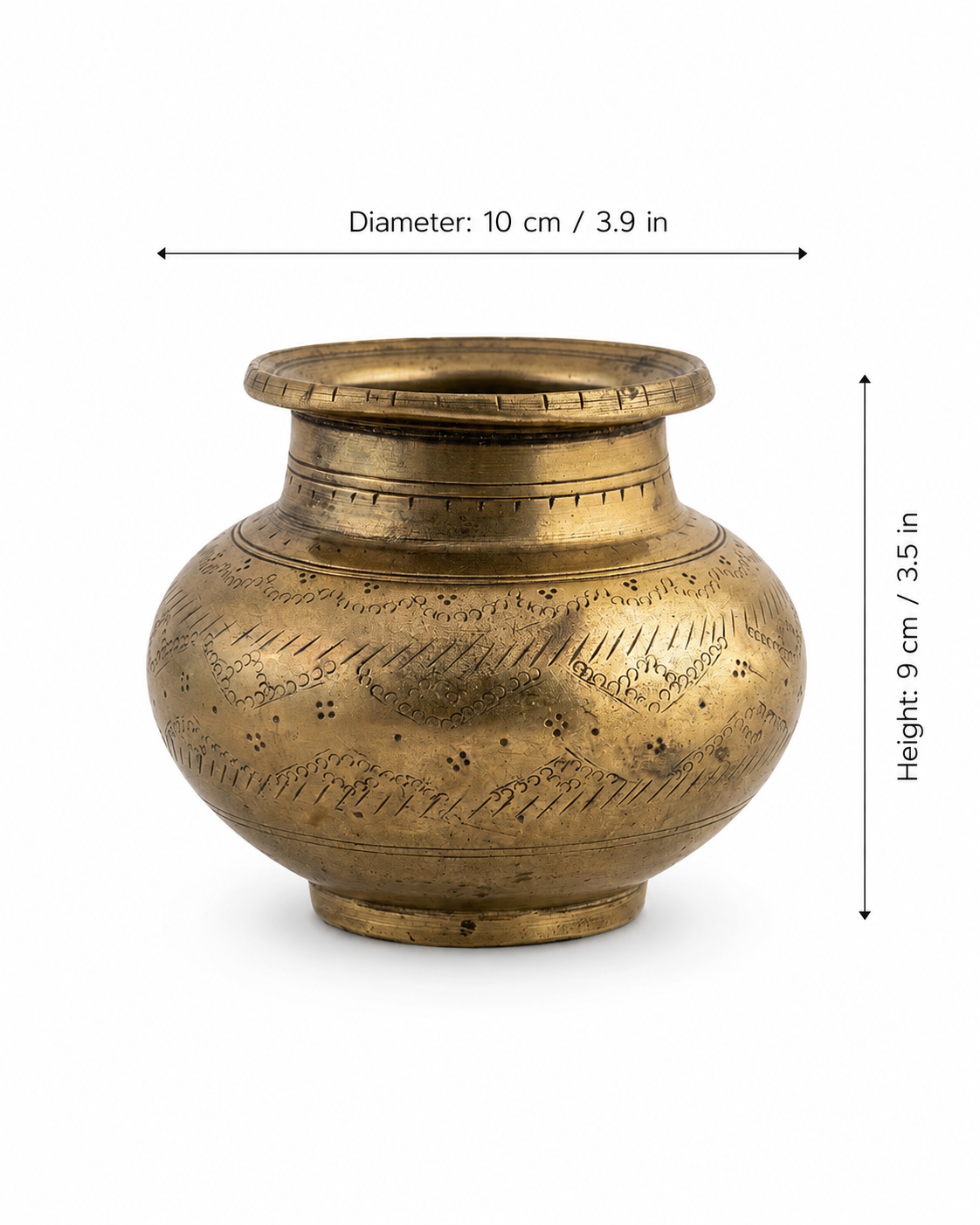 Antique Engraved Brass Lota (10x9 cm)