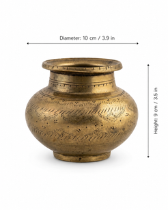 Antique Engraved Brass Lota (10x9 cm)