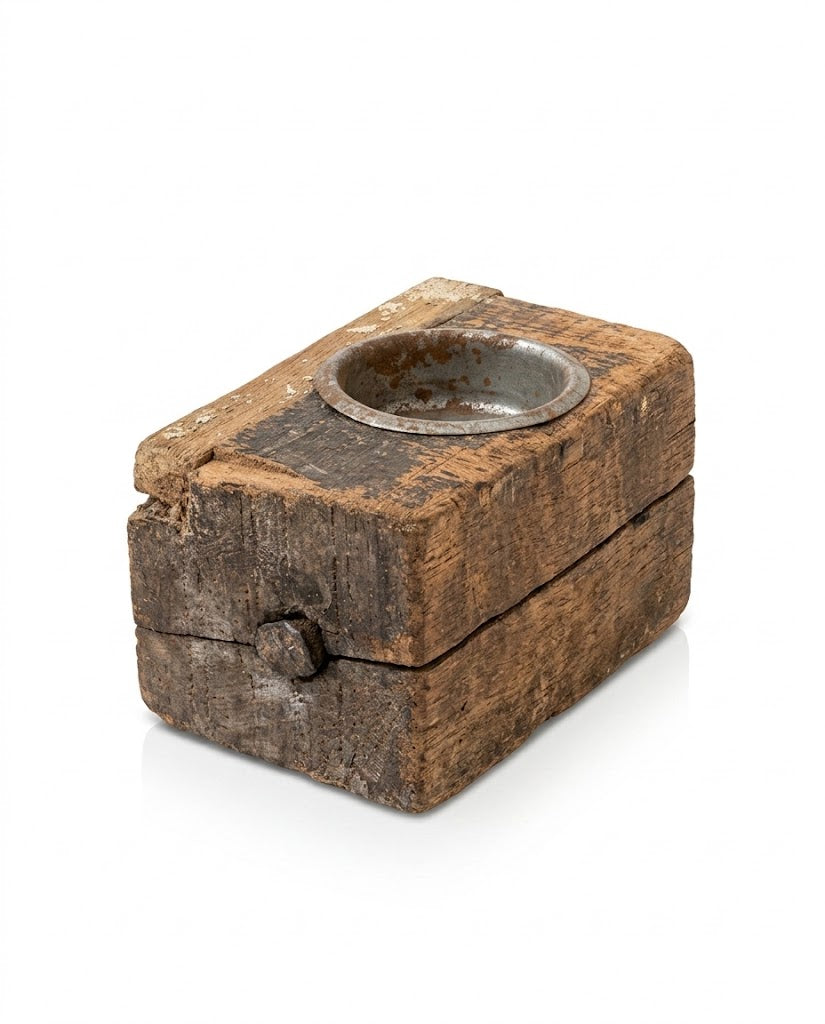 Antique Rectangular Wooden Block Candle Holder (10X6X10.5 CM)