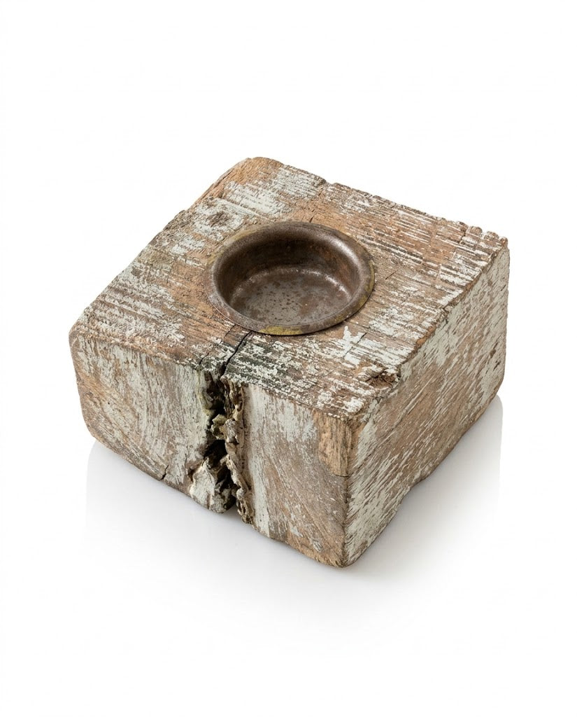 Antique Distressed Square Wooden T-Light Holder (9X7 CM)